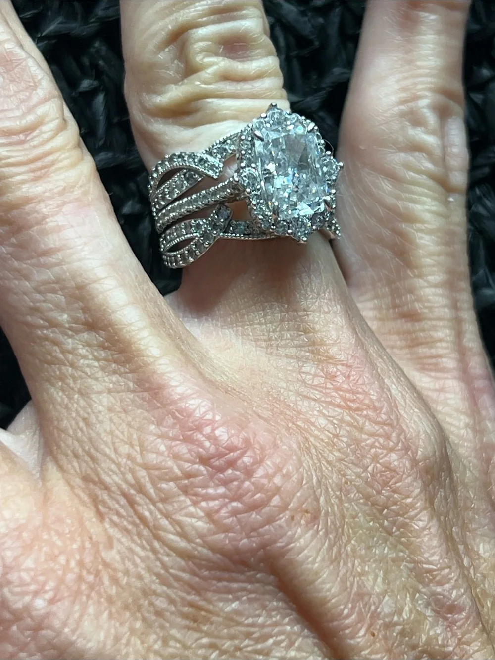 Vintage S925 Sterling Silver 3.0ct Radiant Cut Insert Engagement Ring Set-SZ 7